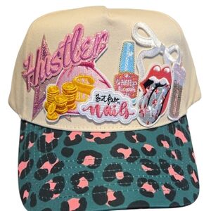 Beige & Teal Mom Cap with Pink Patchwork - Hustler Design